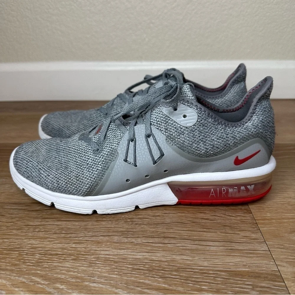 Nike Air Max Sequent 3 Gray Red Men's Running Shoes, Size 8.5